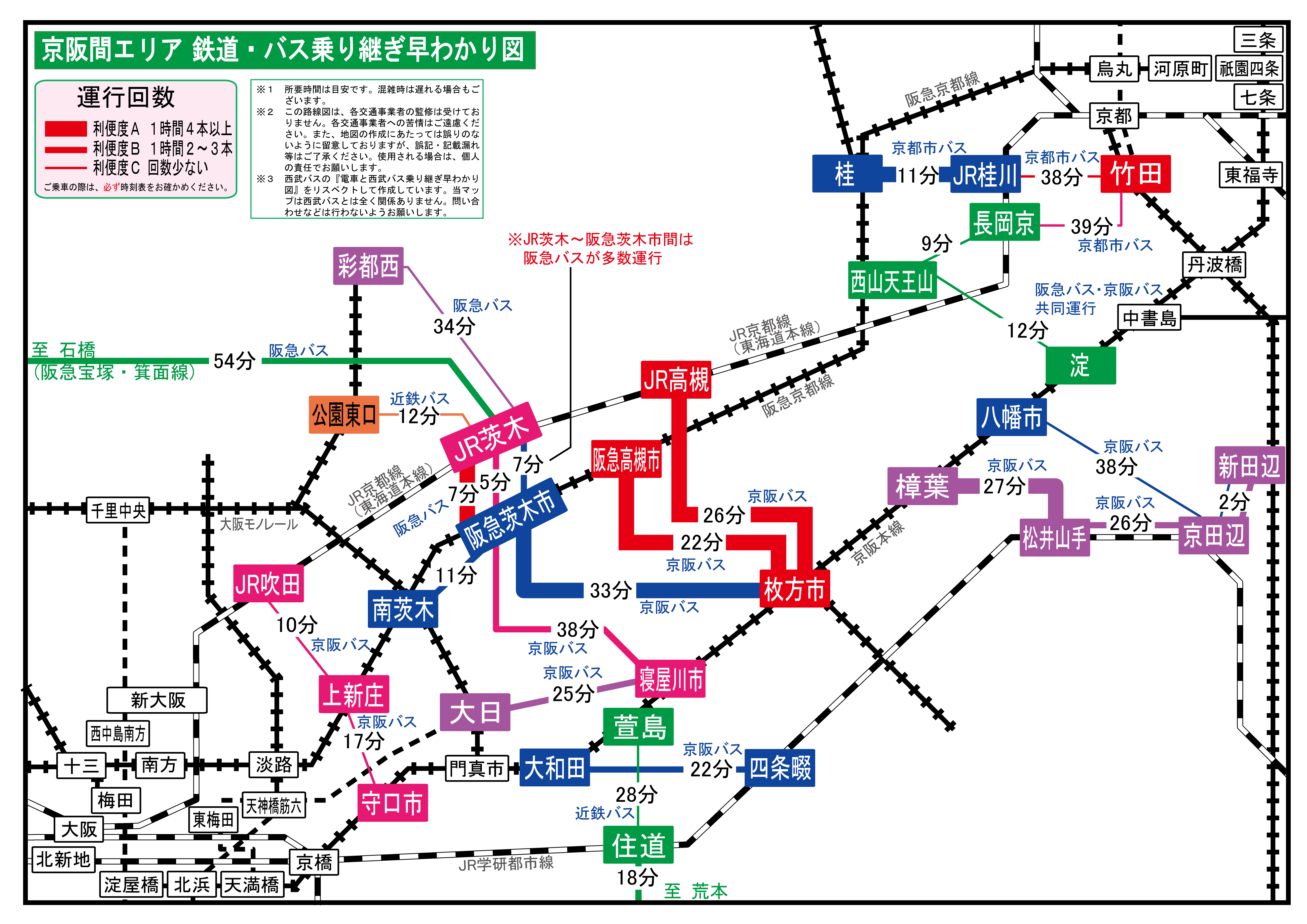 京阪間エリア 鉄道 バス乗り継ぎ早わかり図 旅とまちなみとパインどうでしょう